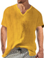 baratos camisas masculinas casuais-Homens camisa de linho camisa de verão Preto Branco Amarelo Manga Curta Tecido Decote V Primavera Verão Havaiana Feriado Roupa