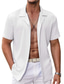 cheap Men&#039;s Casual Shirts-Men&#039;s Linen Shirt Summer Shirt Beach Shirt Black White Blue Short Sleeve Plain Turndown Summer Casual Daily Clothing Apparel Button-Down