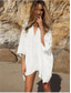 cheap Beach Dresses-Women&#039;s Beach Dresses Lace Dress Beach Wear Mini Dress Slim Dolman Classic Modern Plain V Neck 3/4 Length Sleeve Loose Fit Vacation Beach White Blue  Summer Spring One Size