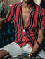billige mænds fritidsskjorter-Herre Skjorte Button Up skjorte Sommer skjorte Casual skjorte Rød Blå Orange Grøn Kortærmet Stribet Grafiske tryk Aftæpning Gade Daglig Trykt mønster Tøj Mode Afslappet Bekvem
