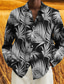 abordables Camisas estampadas para hombre-Hombre Camisa Camisa gráfica Hojas Cuello Vuelto Negro Azul Piscina Marrón Impresión 3D Exterior Calle Manga Larga Abotonar Estampado Ropa Moda Design Casual Transpirable
