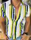 baratos camisas masculinas casuais-Homens Camisa Social camisa de verão Listrado Aberto para a Lateral Amarelo Roxo Azul / Branco Ao ar livre Rua Manga Curta Botão para baixo Roupa Moda Casual Respirável Confortável