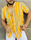 cheap Men&#039;s Casual Shirts-Men&#039;s Shirt Button Up Shirt Summer Shirt Casual Shirt Yellow Short Sleeve Striped Turndown Daily Vacation Print Clothing Apparel Fashion Casual Comfortable