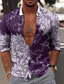 billiga Skjortor med tryck för män-Herr Skjorta Grafisk Blommig Krage Armégrön Blå Purpur Tryck Utomhus Ledigt Långärmad 3D-utskrift Button-Down Kläder Mode Designer Ledigt Bekväm