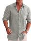 abordables camisas casuales de los hombres-Camisa de hombre color sólido turndown street casual abotonada manga larga tops casual moda cómoda blanco negro gris verano camisas