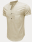 お買い得  メンズカジュアルシャツ-男性用 リネンシャツ サマーシャツ ビーチシャツ ブラック ホワイト ブルー 半袖 平織り クルーネック 春夏 ハワイアン 祝日 衣類 ポケット