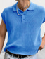olcso kötött póló pulóver-Férfi POLO trikó Kötött Polo Hétköznapi Napi Hajtóka Ujjatlan Stílusos Klasszikus Sima Gomb Tavasz Fehér Arcpír rózsaszín Kék Barna Szürke POLO trikó