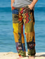 cheap Printed Pants-Men&#039;s Trousers Summer Pants Beach Pants Drawstring Elastic Waist 3D Print Color Block Graphic Prints Comfort Casual Daily Holiday Streetwear Hawaiian Yellow Orange