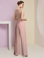 cheap Mom&#039;s Pant Suits-Beach Wedding Jumpsuit / Pantsuit 3 Piece Mother of the Bride  Formal Wedding Guest Elegant Square Neck Floor Length Chiffon Lace Sleeveless Wrap Included with Appliques free custom size