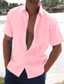 halpa miesten vapaa-ajan paitoja-Miesten pellava paita Kesä paita Rantapaita Musta Valkoinen Vaaleanpunainen Lyhythihainen Yhtenäinen väri Sänkyjen avaus Kesä Havaijilainen Pyhäpäivä Vaatetus Painike alas