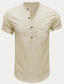 baratos camisas masculinas casuais-Homens camisa de linho camisa de verão camisa de praia Preto Branco Azul Manga Curta Tecido Gola Redonda Primavera Verão Havaiana Feriado Roupa Bolsos