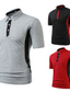 billiga klassisk polo-Herr POLO Shirt Golftröja Ledigt Helgdag Kavajslag Kort ärm Mode Grundläggande Färgblock Lappverk Sommar Svart Röd Grå POLO Shirt
