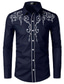 preiswerte Formelle Hemden-Herren Langarm bestickt Western Cowboyhemden Slim Fit Casual Button Down Hemd schwarz klein