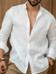 cheap Men&#039;s Casual Shirts-Men&#039;s Linen Shirt Button Up Shirt Casual Shirt Summer Shirt Beach Shirt Black White Pink Long Sleeve Plain Lapel Spring &amp; Summer Casual Daily Clothing Apparel