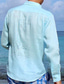 זול חולצות קז&#039;ואל לגברים-בגדי ריקוד גברים חולצת פשתן חולצת קיץ חולצת חוף צווארון מתקפל אביב קיץ שרוול ארוך שחור לבן כחול כהה אחיד חגים חופשה ביגוד