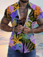 Недорогие Гавайские рубашки-Муж. Рубашка Гавайская рубашка Летняя рубашка Рубашка Алоха Графические принты Листья Отложной Синий Лиловый Зеленый 3D печать на открытом воздухе Для улицы Короткие рукава Кнопка вниз С принтом