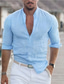 billige mænds fritidsskjorter-Herre linned skjorte Casual skjorte Henley-skjorte Sort Hvid Lysegrøn Langærmet Vanlig Krave Forår sommer Afslappet Hawaiiansk Tøj
