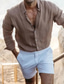 preiswerte Freizeithemden für Herren-Herren leinenhemd Sommerhemd Strandhemd Umlegekragen Sommer Langarm Weiß Blau Braun Glatt Casual Täglich Bekleidung