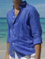baratos camisas masculinas casuais-Homens camisa de linho camisa de verão camisa de praia Aberto para a Lateral Primavera Verão Manga Longa Preto Branco Azul Escuro Tecido Feriado Férias Roupa