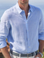 baratos camisas masculinas casuais-Homens camisa de linho Camisa casual camisa de verão camisa de praia Branco Rosa Azul Manga Longa Tecido Lapela Primavera Verão Havaiana Feriado Roupa Básico