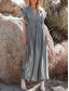 economico abiti stampati in cotone e lino-Per donna Verde militare Arancio Rosso Ruggine Nero Estate Primavera Autunno Abito Lungo Maxi Abito Abiti ispirati al lino Vestito Casual Vestito a ruota Boho Spiaggia Vestibilità comoda Colore Puro
