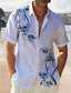 levne Pánské košile s potiskem-Pánské plátěná košile Letní košile Plážová košile Bílá Modrá Khaki Krátký rukáv Květina / Rostliny Přehnutý Léto Ležérní Denní Oblečení Tlačítko dolů
