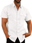 preiswerte Freizeithemden für Herren-Herren Hemd leinenhemd Schwarz Weiß Marineblau Kurze Ärmel Glatt Umlegekragen Frühling Sommer Casual Täglich Bekleidung Vordertasche