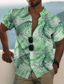 cheap Men&#039;s Printed Shirts-Men&#039;s Shirt Summer Shirt Graphic Shirt Aloha Shirt Leaves Stand Collar Yellow Blue Green 3D Print Outdoor Casual Short Sleeve Button-Down Print Clothing Apparel Fashion Designer Casual Comfortable
