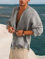 billiga fritidsskjortor för män-Herr linneskjorta Sommarskjorta Strandskjorta Hög krage Sommar Vår Långärmad Svart Brun Grön Slät Ledigt Dagligen Kläder