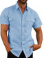 preiswerte Freizeithemden für Herren-Herren Hemd leinenhemd Schwarz Weiß Marineblau Kurze Ärmel Glatt Umlegekragen Frühling Sommer Casual Täglich Bekleidung Vordertasche