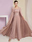 cheap Mom&#039;s Pant Suits-Beach Wedding Jumpsuit / Pantsuit 3 Piece Mother of the Bride  Formal Wedding Guest Elegant Square Neck Floor Length Chiffon Lace Sleeveless Wrap Included with Appliques free custom size