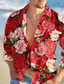 billige Skjorter med trykk for menn-Herre Skjorte Hawaii skjorte Blomstret Rose Grafiske trykk Aftæpning Gul Rød Blå Oransje utendørs Gate Langermet Knapp ned Trykt mønster Klær Mote Gatemote Designer Fritid