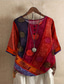 billige Boho t-skjorte-dame pluss størrelse linskjorte boho t-skjorte t-skjorte streetwear uformell farge blokk stripete trykk halvermet vanlige topper rund hals daglig sport helg rød blå lilla sommer vår