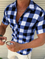 cheap Men&#039;s Casual Shirts-Men&#039;s Shirt Lattice Turndown Street Casual Button-Down Print Short Sleeve Tops Casual Fashion Breathable Comfortable Green Blue Gray Summer Shirts