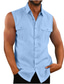 billige mænds fritidsskjorter-Herre linned skjorte Sommer skjorte Strandtrøje Sort Vin Blå Uden ærmer Ensfarvet / almindelig farve Krave Sommer Hawaiiansk Tøj
