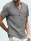 cheap Men&#039;s Casual Shirts-Men&#039;s shirt Linen Solid Colored Classic Pocket Short Sleeve Party Regular Fit Tops Cotton Party Stylish Modern Style Basic V Neck Gray Green White Streetwear / Daily / Work Summer Shirts Comfortable