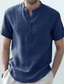 baratos camisas masculinas casuais-Homens camisa de linho camisa de verão camisa de praia Preto Branco Azul Manga Curta Tecido Gola Redonda Primavera Verão Havaiana Feriado Roupa Bolsos