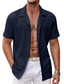 cheap Men&#039;s Casual Shirts-Men&#039;s Linen Shirt Summer Shirt Beach Shirt Black White Blue Short Sleeve Plain Turndown Summer Casual Daily Clothing Apparel Button-Down