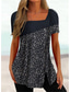 preiswerte Streifen- und geometrisches T-Shirt-T-Shirt Tunika für Damen in Übergröße, Basic, Blumenmuster, Streifenmuster, kurzärmlig, normale Oberteile, quadratischer Ausschnitt, lässig, Urlaub, schwarz, weiß, rosa, lila, dunkelgrau