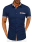 billiga fritidsskjortor för män-herrskjorta färgblock turndown street casual button-down kortärmade toppar mode klassisk bekväm stor och lång blå m