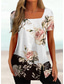 preiswerte Streifen- und geometrisches T-Shirt-T-Shirt Tunika für Damen in Übergröße, Basic, Blumenmuster, Streifenmuster, kurzärmlig, normale Oberteile, quadratischer Ausschnitt, lässig, Urlaub, schwarz, weiß, rosa, lila, dunkelgrau