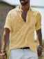tanie męskie koszule casual-Męskie Koszula Letnia koszula Jednokolorowe Kołnierz Biały Żółty Niebieski Na zewnątrz Ulica Krótki rękaw Odzież Bawełna Prosty Lekki Codzienny Nostalgiczny
