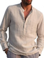 Χαμηλού Κόστους ανδρικά λινά πουκάμισα-ανδρικό πουκάμισο χωρίς τύπωμα μονόχρωμο v λαιμόκοψη πουκάμισα με γιακά για διακοπές μακρυμάνικο μπλουζάκια casual καθημερινά streetwear chinoiserie λευκό μαύρο κρασί καλοκαιρινά πουκάμισα παγκάκι