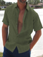 billiga fritidsskjortor för män-Herr linneskjorta Sommarskjorta Strandskjorta Svart Vit Rosa Kortärmad Ensfärgat Nedvikt Sommar Hawaiisk Helgdag Kläder Button-Down