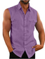 cheap Men&#039;s Casual Shirts-Men&#039;s Linen Shirt Summer Shirt Beach Shirt Black Wine Blue Sleeveless Solid / Plain Color Shirt Collar Summer Hawaiian Clothing Apparel