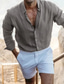billige mænds fritidsskjorter-Herre linned skjorte Sommer skjorte Strandtrøje Aftæpning Sommer Langærmet Hvid Blå Brun Vanlig Afslappet Daglig Tøj