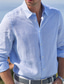 رخيصةأون قمصان رجالية عادية-رجالي قميص كتان قميص غير رسمي قميص صيفي قميص الشاطئ أبيض وردي بلاشيهغ أزرق كم طويل سهل Lapel للربيع والصيف ستايل هاواي مناسب للعطلات ملابس أساسي