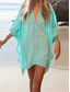 cheap Beach Dresses-Women&#039;s Beach Dresses Lace Dress Beach Wear Mini Dress Slim Dolman Classic Modern Plain V Neck 3/4 Length Sleeve Loose Fit Vacation Beach White Blue  Summer Spring One Size