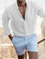 billige mænds fritidsskjorter-Herre linned skjorte Sommer skjorte Strandtrøje Aftæpning Sommer Langærmet Hvid Blå Brun Vanlig Afslappet Daglig Tøj