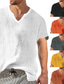 billige mænds fritidsskjorter-Herre linned skjorte Sommer skjorte Sort Hvid Gul Kortærmet Vanlig V-hals Forår sommer Hawaiiansk Ferie Tøj
